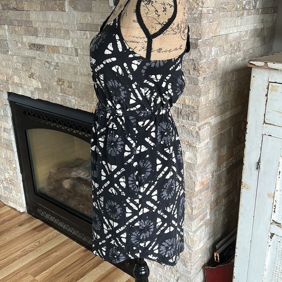 Madewell 100% silk Starview Batik Grid black gray cream mini dress w pockets - Picture 8 of 16